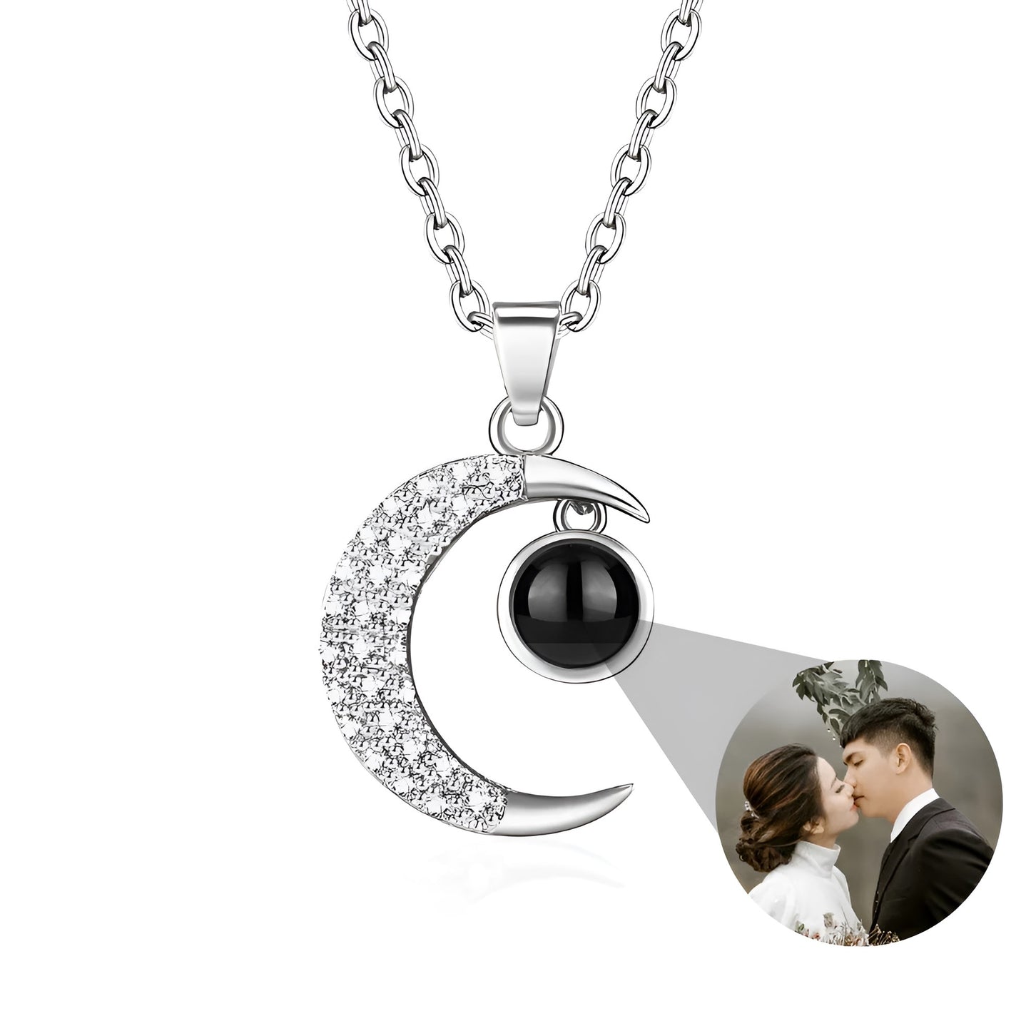 Personalized Crescent Moon Photo Necklace
