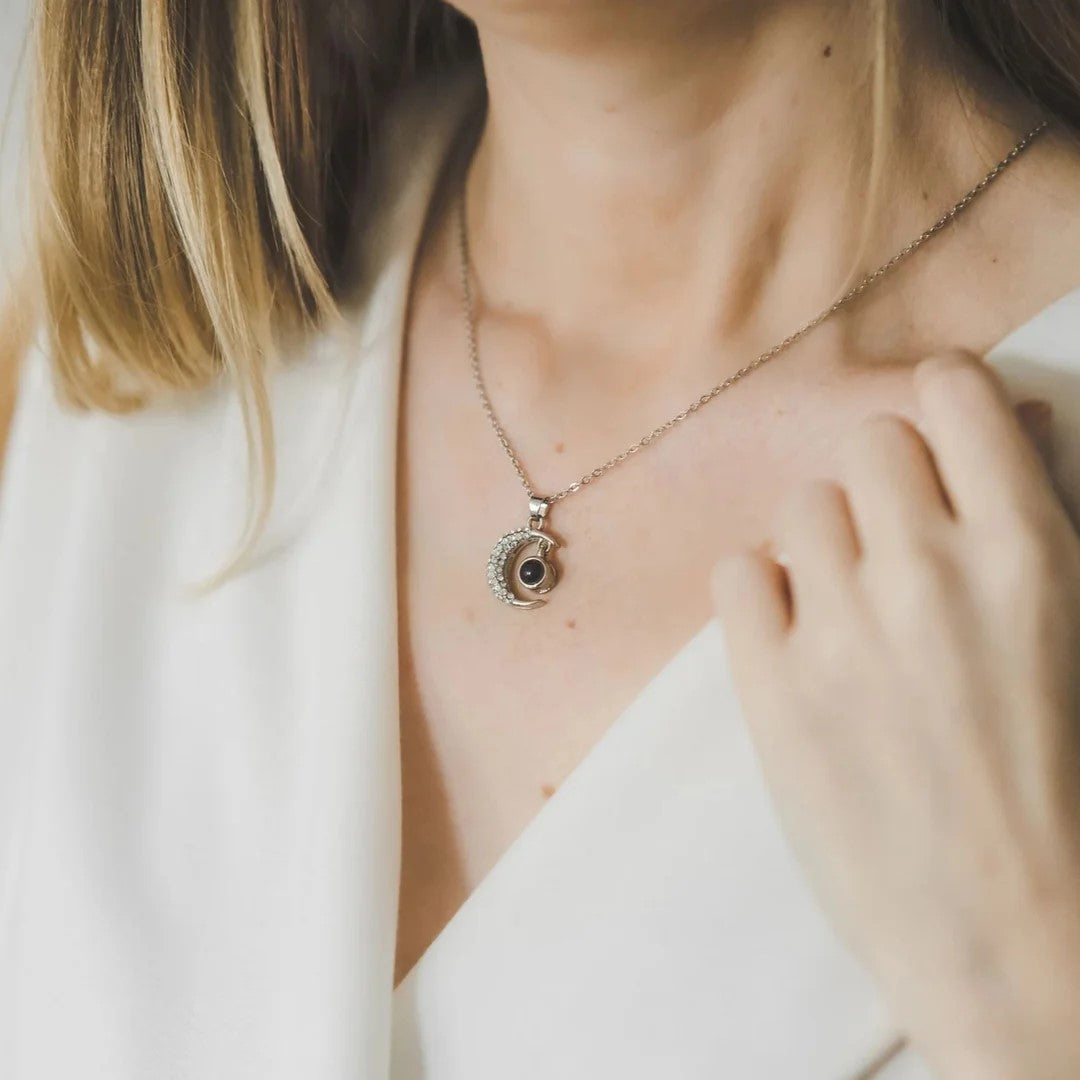 Personalized Crescent Moon Photo Necklace