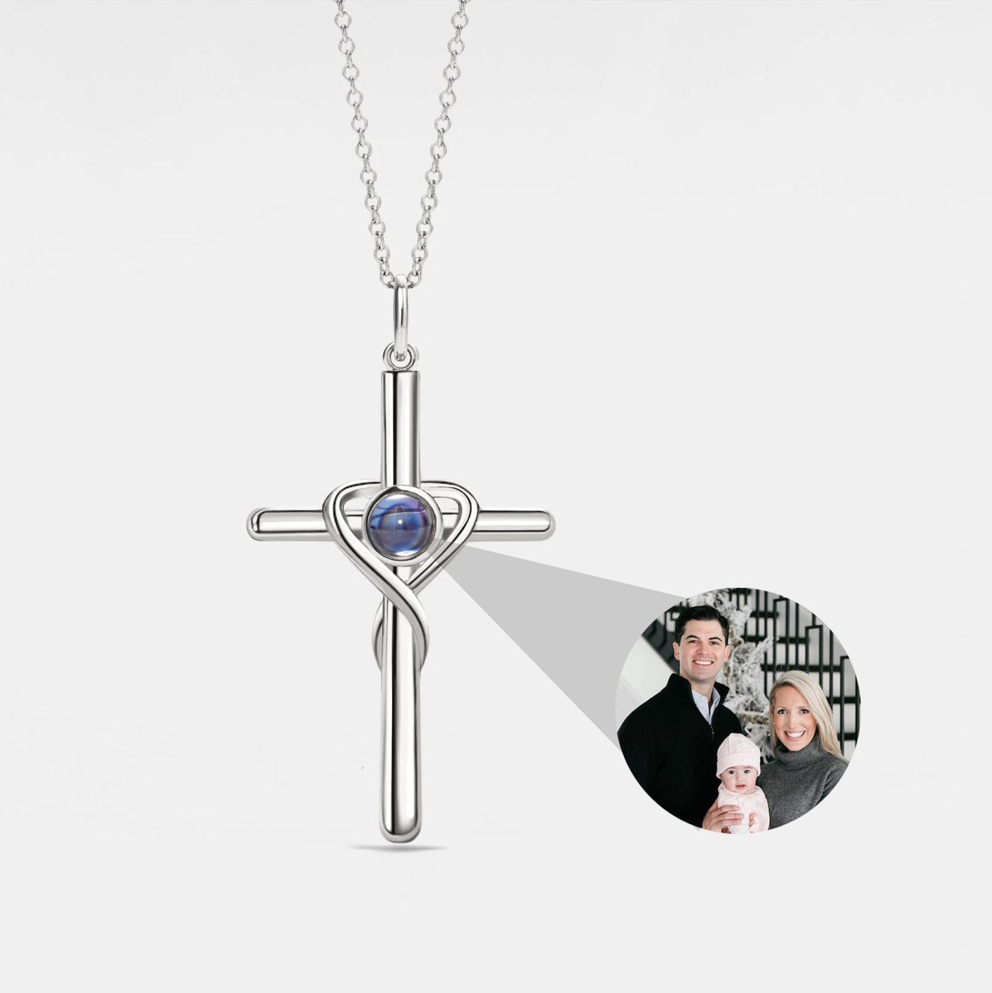 Personalized Cross Heart Photo Necklace