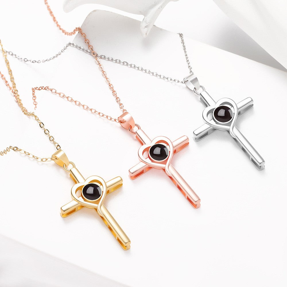 Personalized Cross Heart Photo Necklace