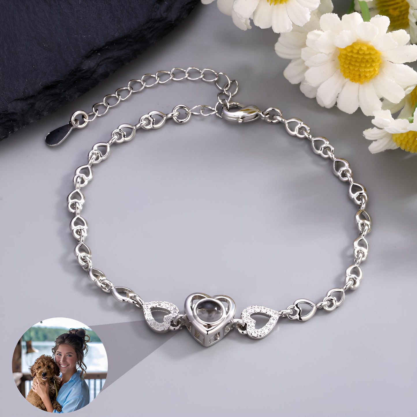 Personalized Heart Link Photo Bracelet