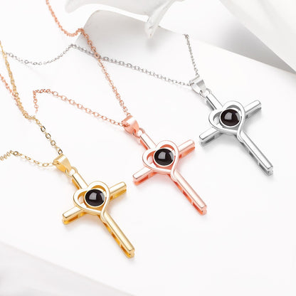 Personalized Cross Heart Photo Necklace