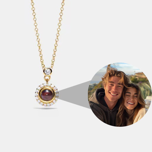 Personalized Diamond Round Photo Necklace