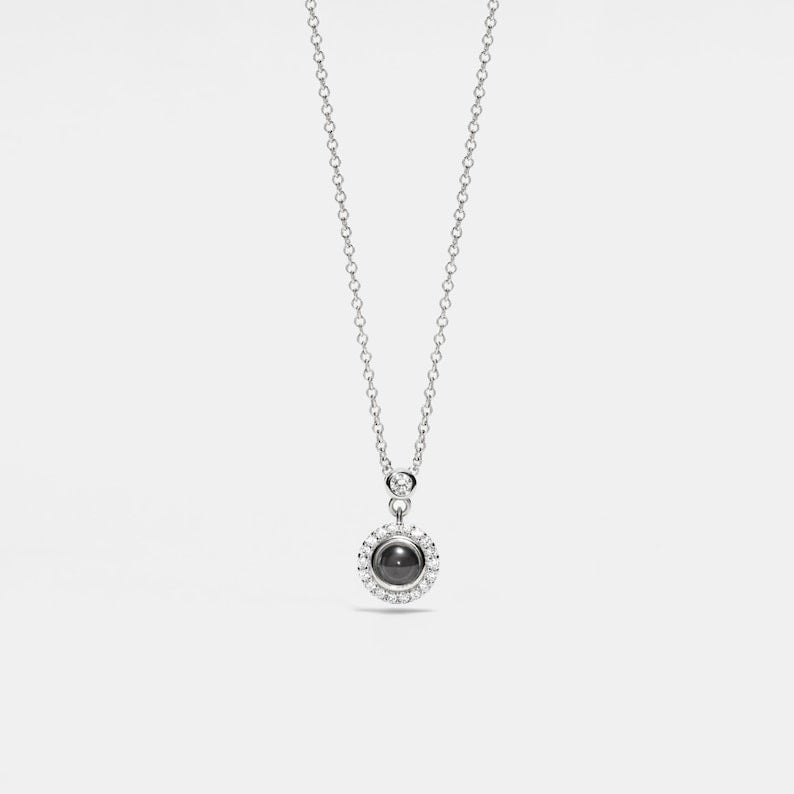 Personalized Diamond Round Photo Necklace