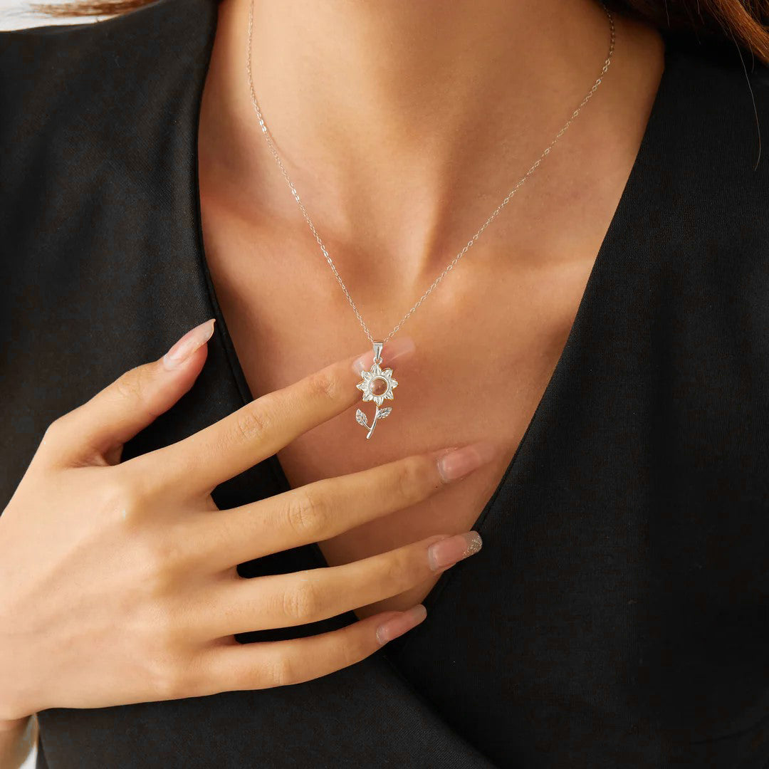 Personalized Flower Photo Necklace