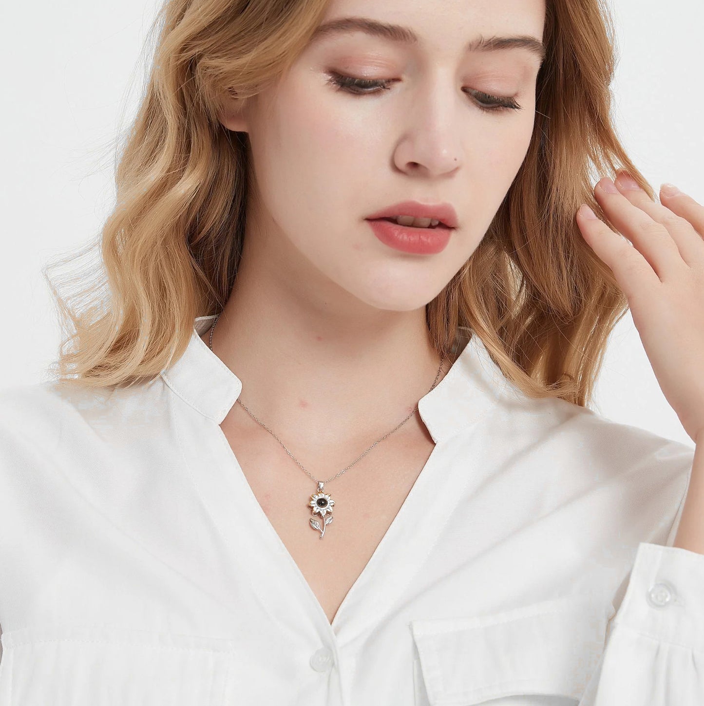 Personalized Flower Photo Necklace