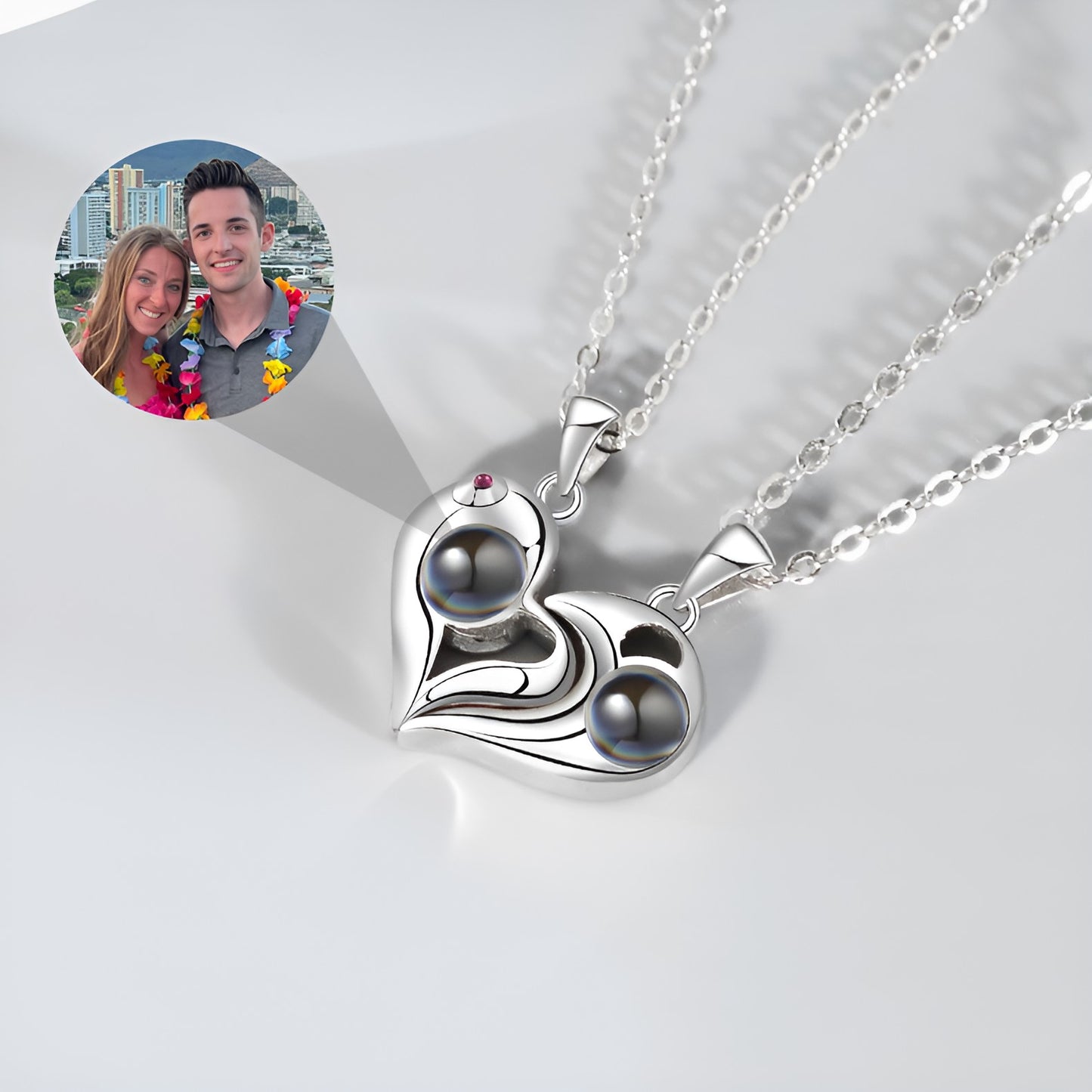 Personalized Magnet Heart Couple Photo Necklace