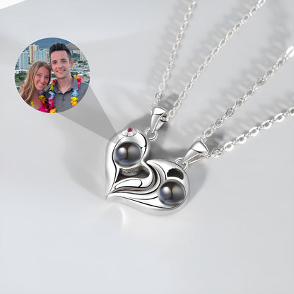Personalized Magnet Heart Couple Photo Necklace