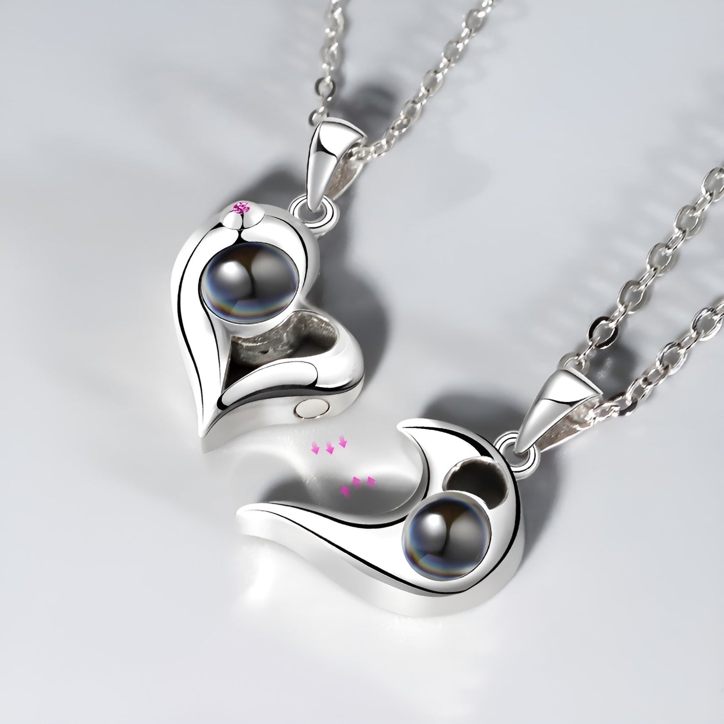 Personalized Magnet Heart Couple Photo Necklace