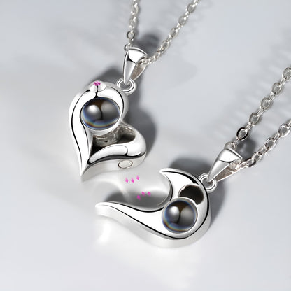 Personalized Magnet Heart Couple Photo Necklace