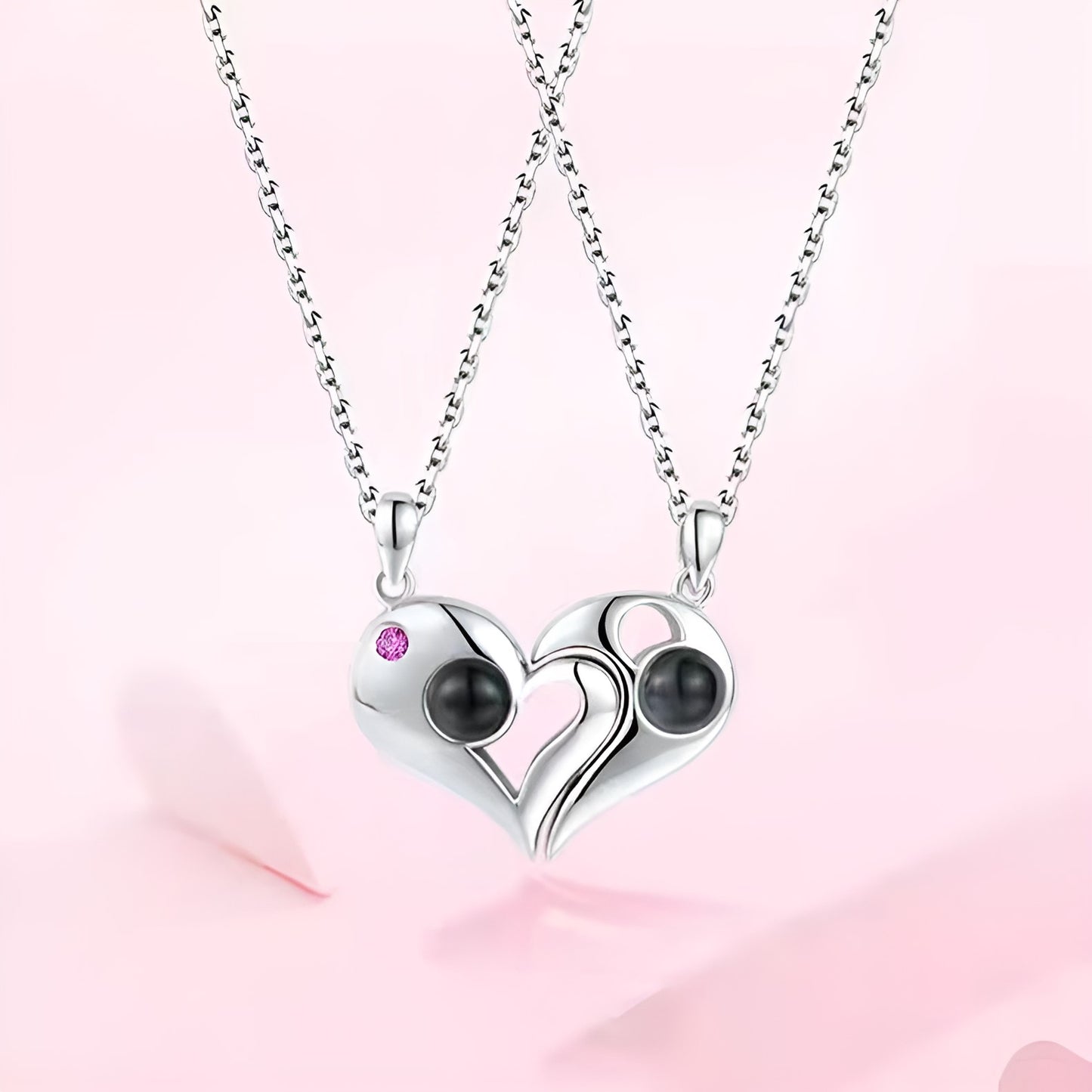 Personalized Magnet Heart Couple Photo Necklace