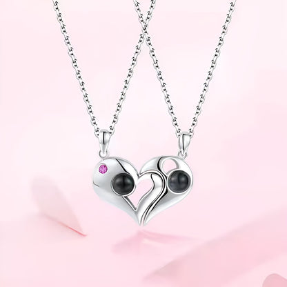 Personalized Magnet Heart Couple Photo Necklace