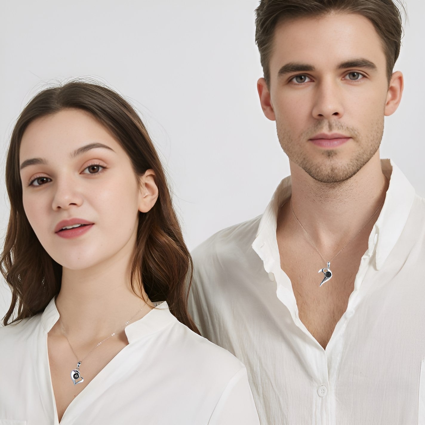 Personalized Magnet Heart Couple Photo Necklace