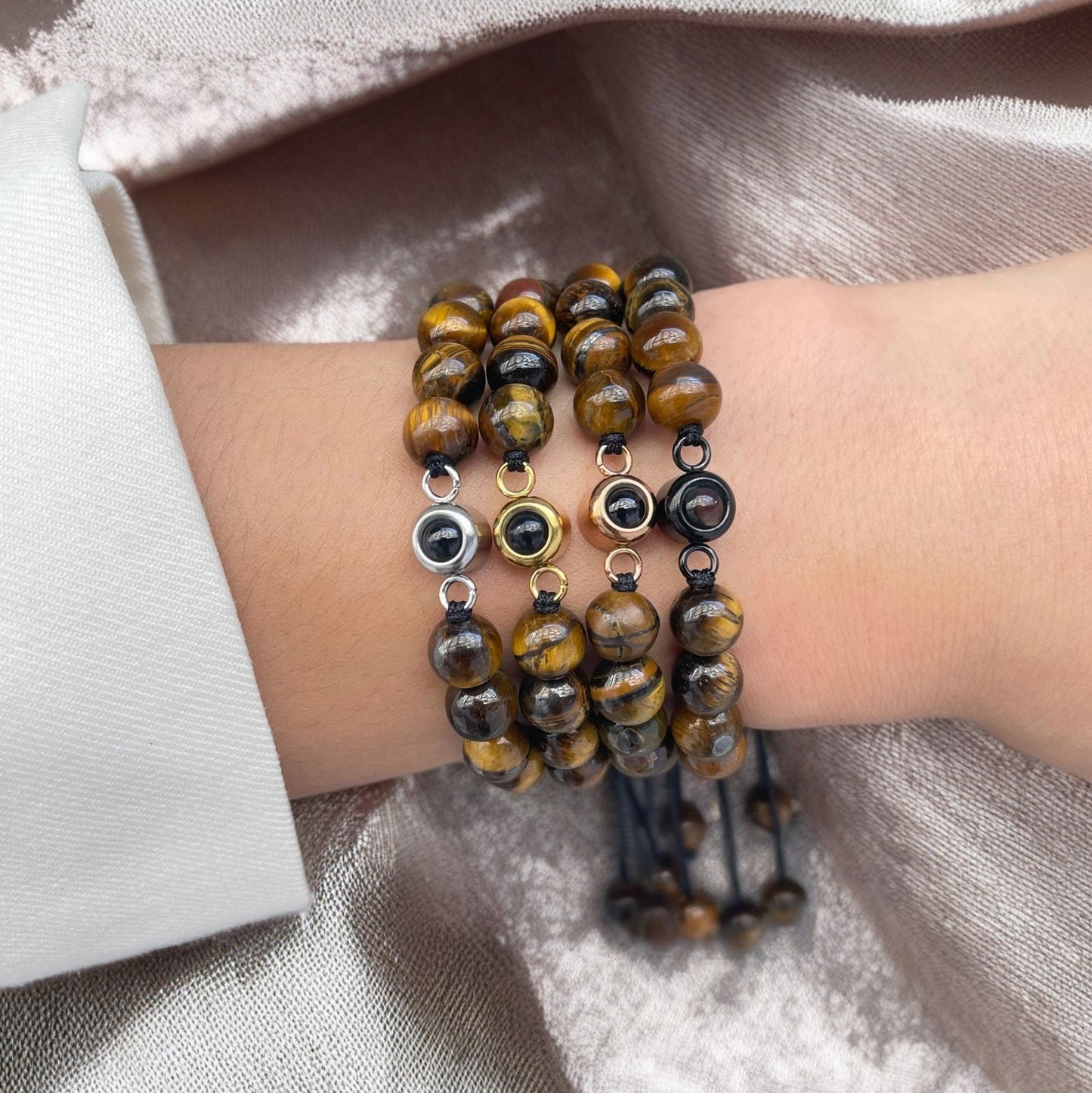 Personalized Wood Beads Photo Bracelet