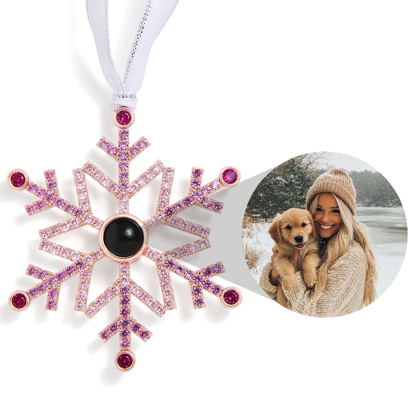 Personalized Pink Snowflake Photo Ornament