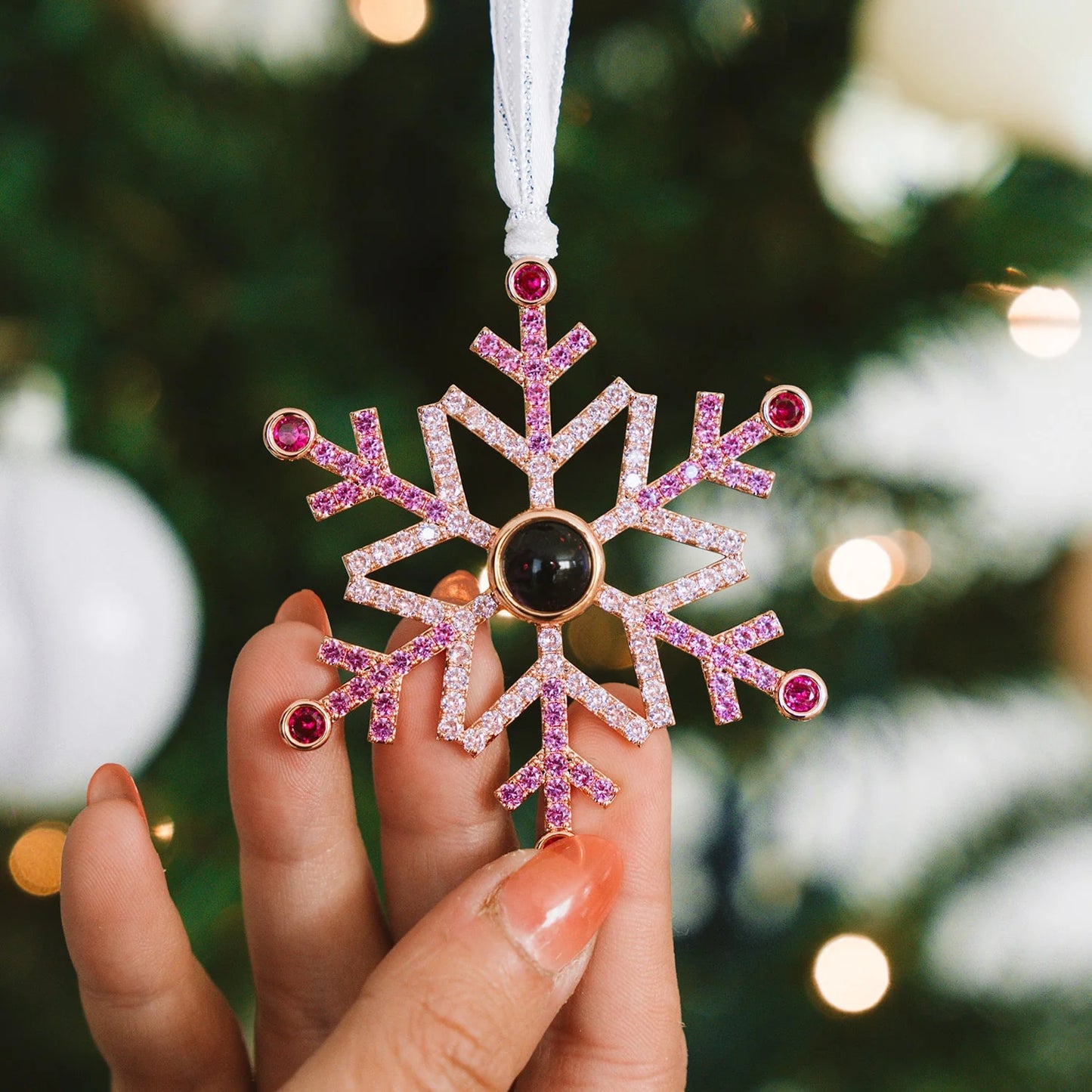Personalized Pink Snowflake Photo Ornament
